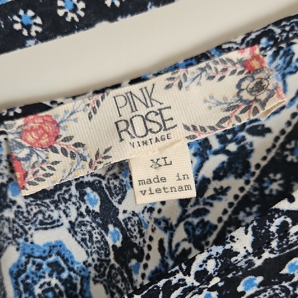 Pink Rose Blue White And Black Flower Print Tank Top - Picture 2 of 5